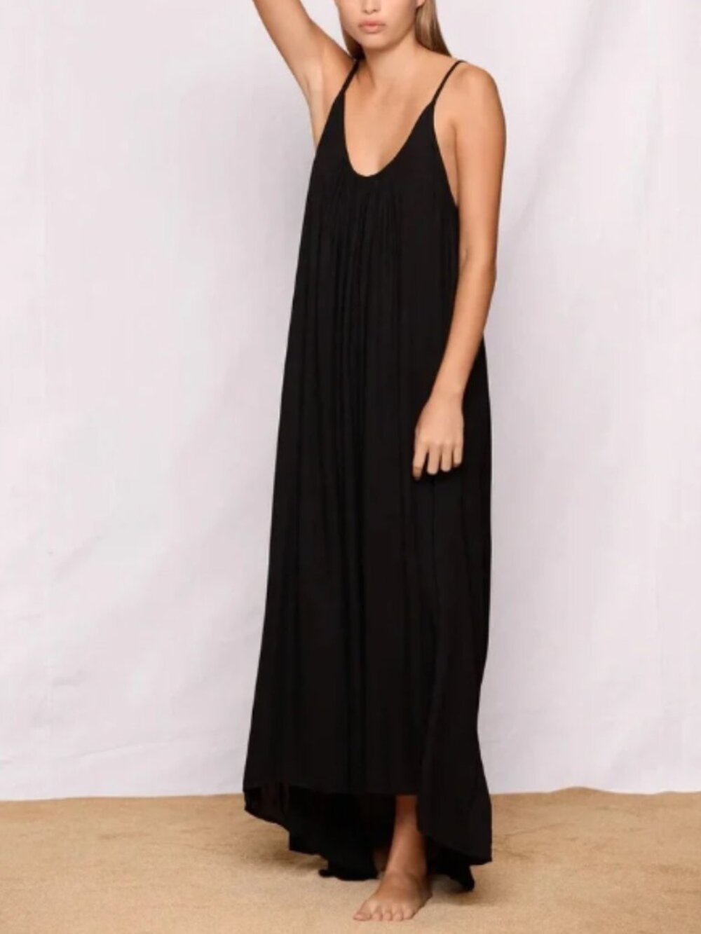 MIKOH Swimwear Biarritz Low Back Maxi Dress Black High-Low Coverup Beach Size 1